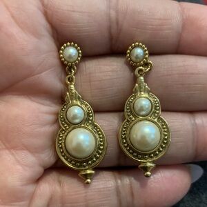 Vintage Gold and Pearl Drop Earrings